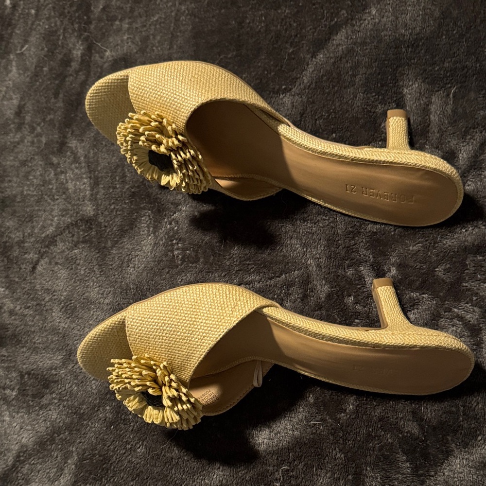 Forever 21 Tan Heels with Floral Detail
